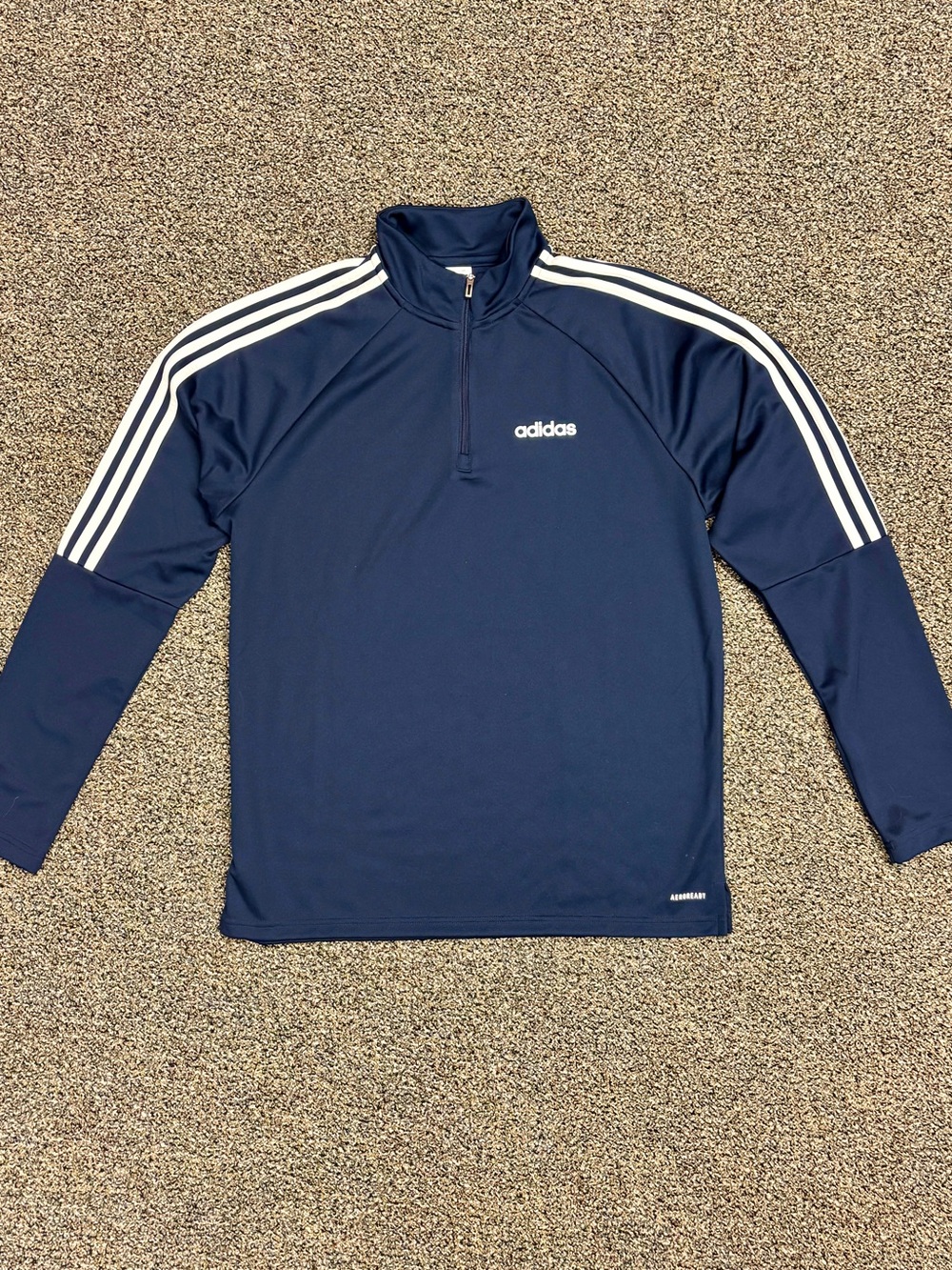Adidas Navy Long-Sleeve 1/4 Zip Training Shirt with White Stripes